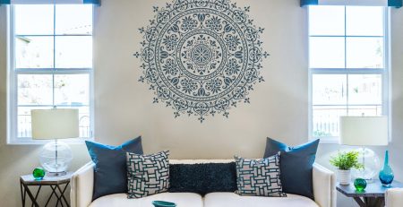 Decorative techniques with stencils used on a feature wall