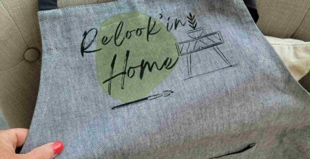 Close-up of cotton fabric with hand-stenciled pattern using textile paint